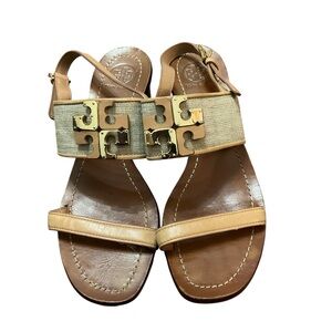 Tory Burch Lowell Logo City Sandal Natural/Ivory sz 7.5W